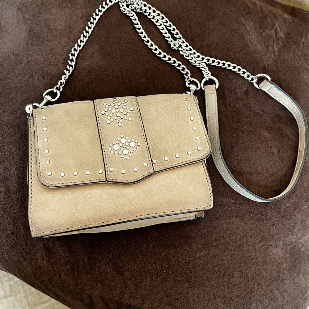 Rebecca Minkoff Stargazing Small Flap Cross Body Bag Sand Purse Suede  Studded